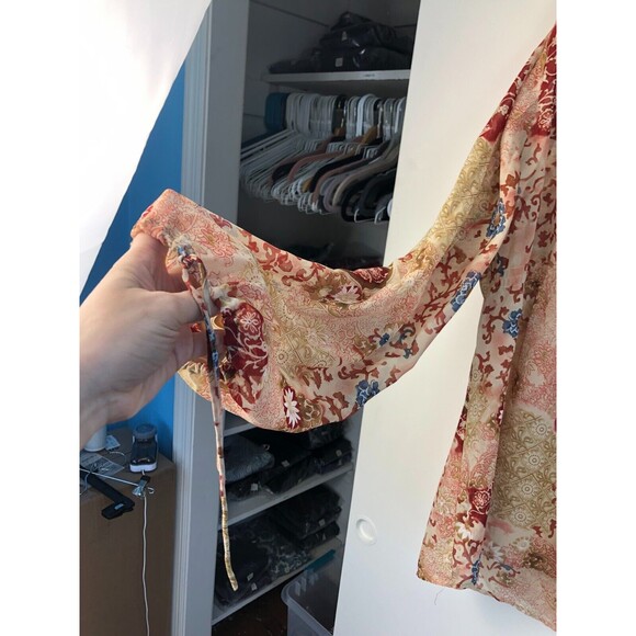 Lane Bryant Venezia 22/24 Chiffon Blouse Sheer Front Tie Boho Floral Romantic - Picture 3 of 8